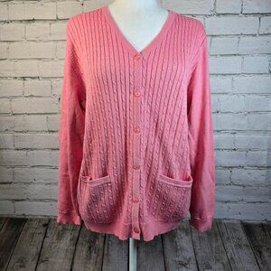 ALLISON DALEY BUTTON FRONT PINK CARDIGAN WITH FRONT POCKETS WOMENS SIZE LARGE